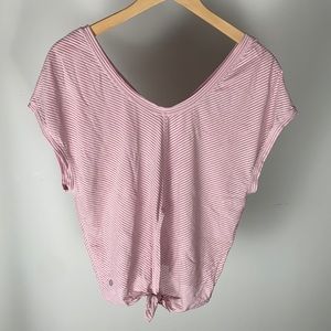 Pink sheer wide neck knot tie lululemon top